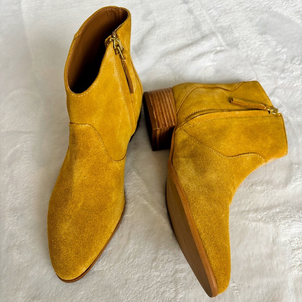 MAISON STELLA & SUZIE Suede Mustard Yellow Leather Low Heel Ankle Boot--NEW--6.5